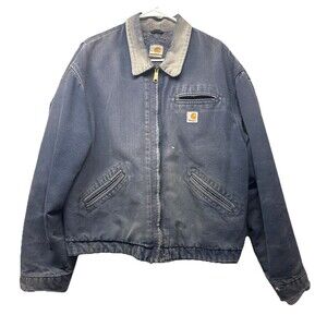 Vintage Carhartt J01 DNY Blue Blanket Lined  Detroit Jacket Size 54 Reg Distress